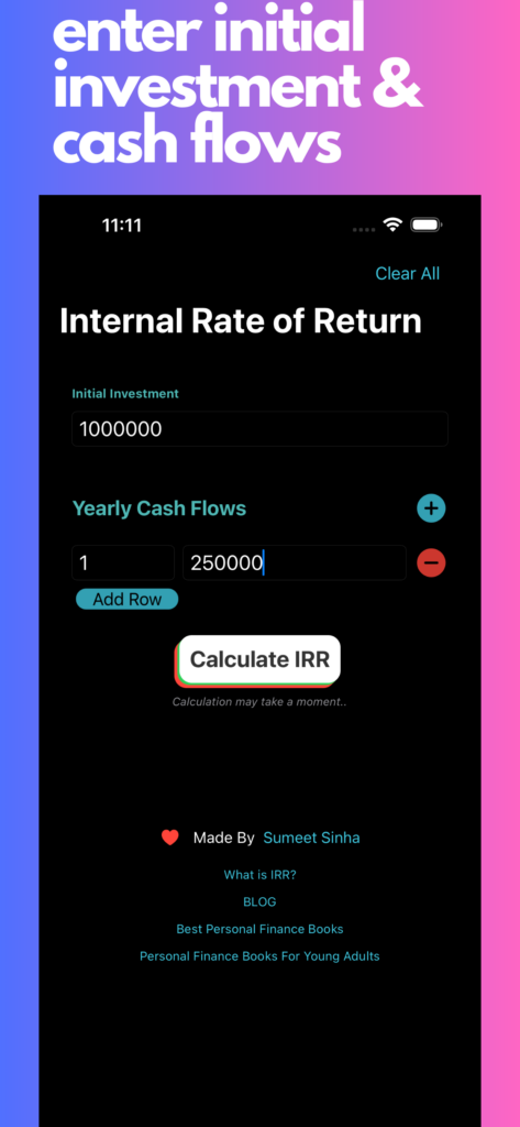 IRR Calculator App